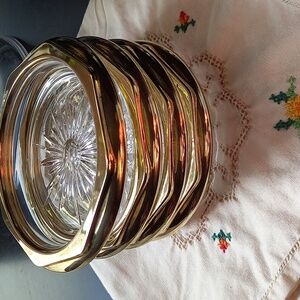 Set Of 4 Vintage Gold Plated Glass Coasters